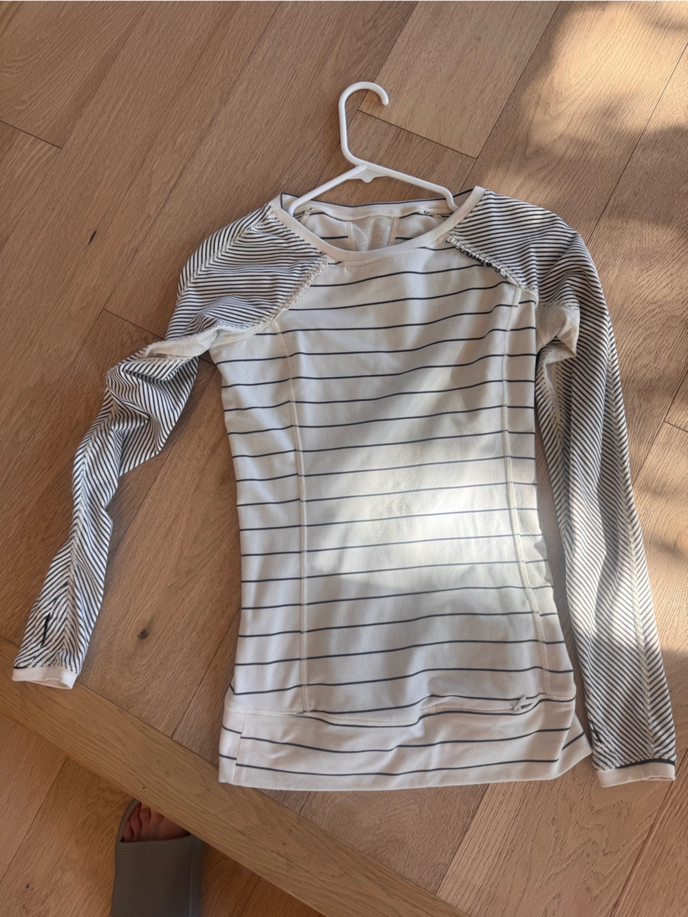 lululemon athletica Cream and Black Striped Long Sleeve Top with lace